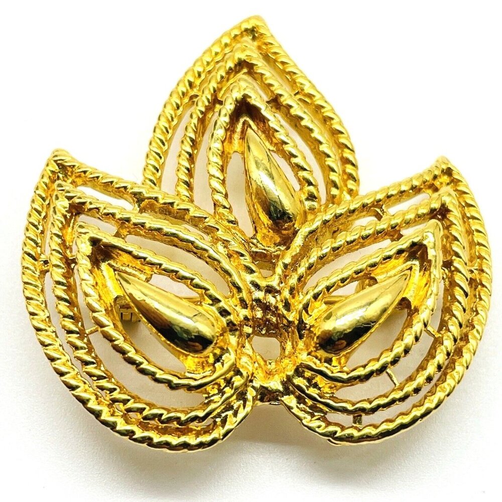 Vintage Gold Tone Leaf Brooch Pin Statement Costume Jewelry